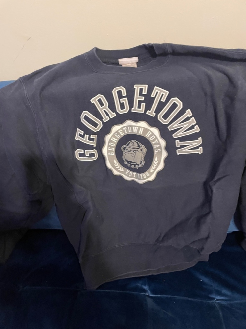 Champion Navy Georgetown Crewneck Sweatshirt with White Logo